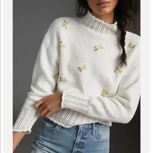 anthropologie find me now blossom embroidered knit stand up collar sweater